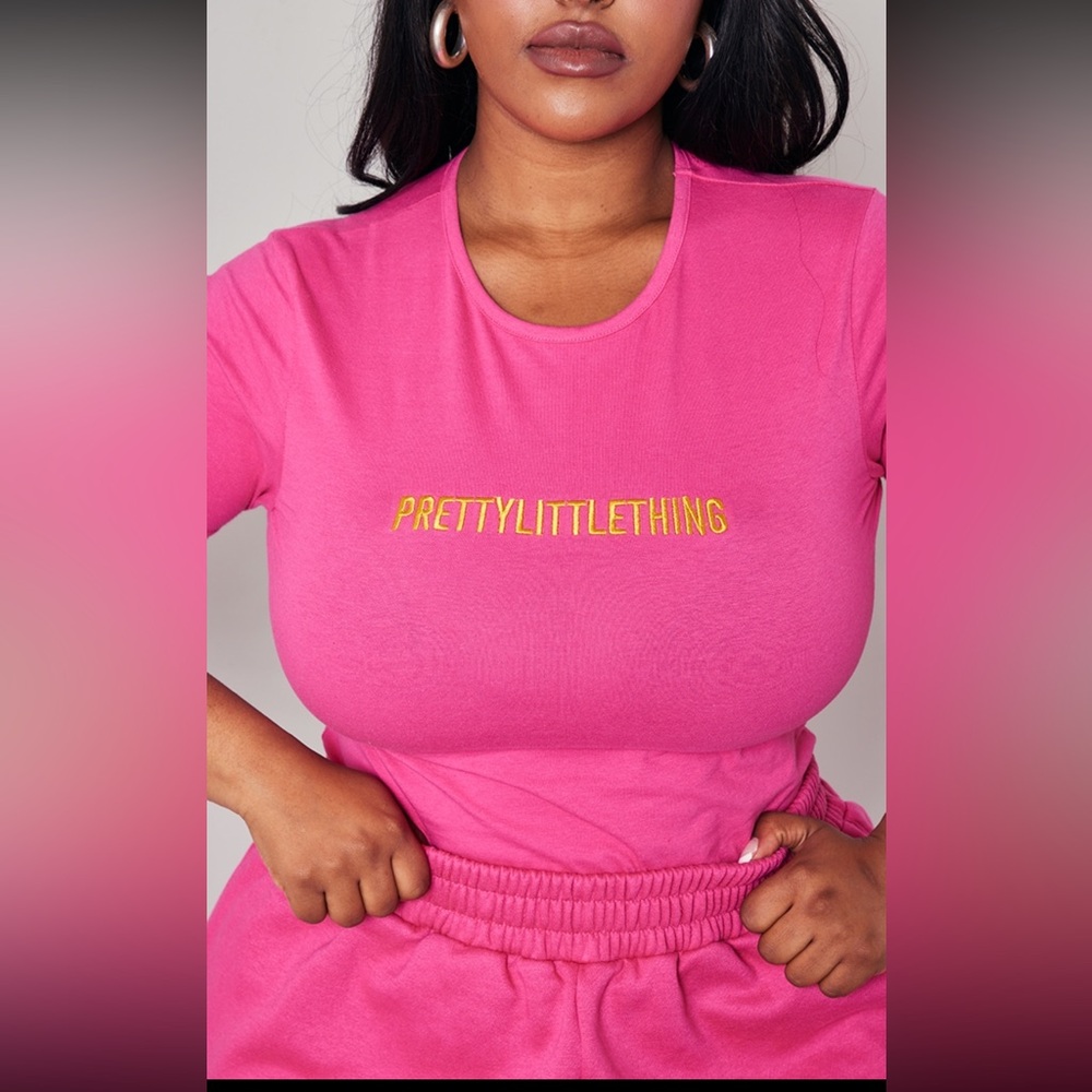 NWT PrettyLittleThing Fuchsia Bodysuit with Yellow Embroidery